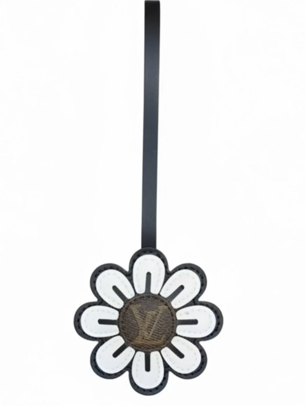 A-1DC-33: LOUIS VUITTON Monogram Upcycled Brown/White Flower Bag Charm,COA. NWOT